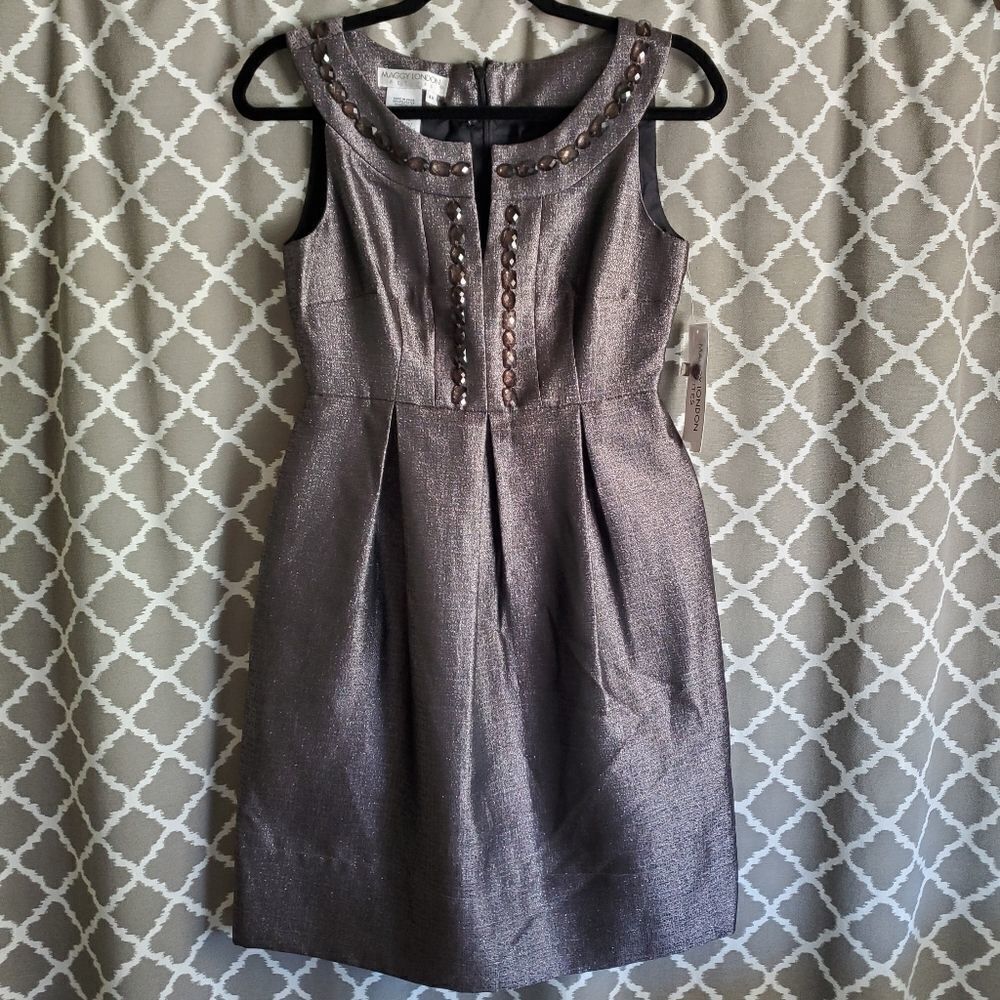NEW Maggy London Petite Pewter Dress 4P